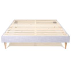Promo ???? HOMIFAB Lit Adulte 160x200 Cm En Tissu Gris Clair Avec Sommier à Lattes - Dina ⭐
