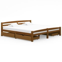 Meilleure affaire ???? VIDAXL Cadre De Lit Avec 4 Tiroirs Marron Miel Bois De Pin 180x200 Cm ????